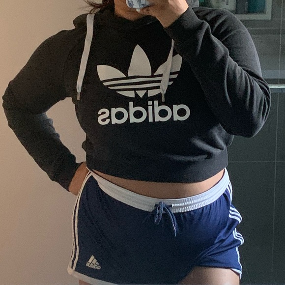 Adidas Cropped Black Logo Hoodie - Picture 2 of 3